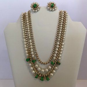 Vintage Four Strand Necklace & Earring Set